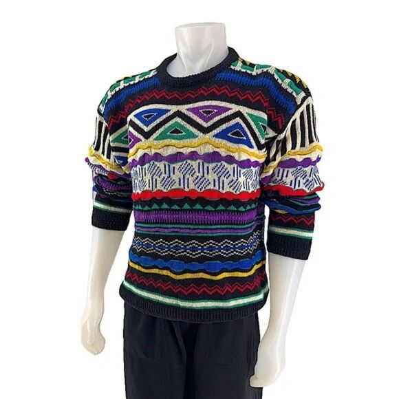 Vintage 90s Y2K Coogi Style Sweater Concrete Cosby Sweater New Sz S-M NEW - Picture 1 of 5